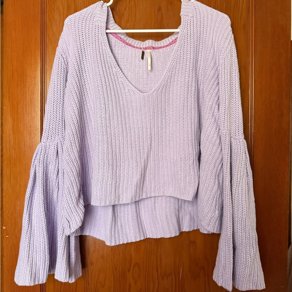 FP Lavender Knit V-Neck Sweater